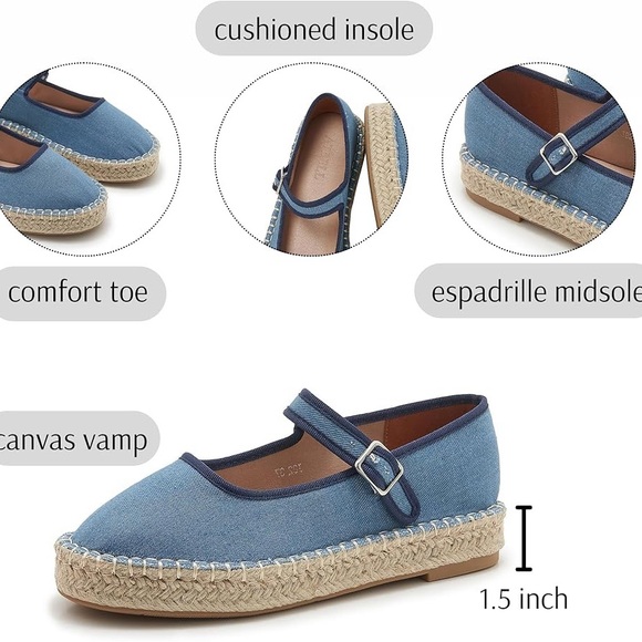 Women Mary Jane Flats Espadrilles Woven Espadrille Outsole Canvas Summer Blue - Picture 3 of 6